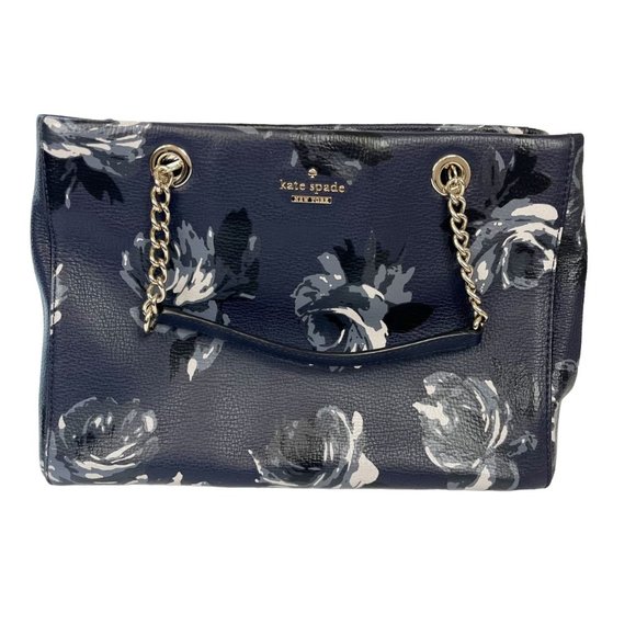 Kate Spade Briar Lane Night Rose Meena Satchel Leather Crossbody Bag Navy Floral - Picture 1 of 13